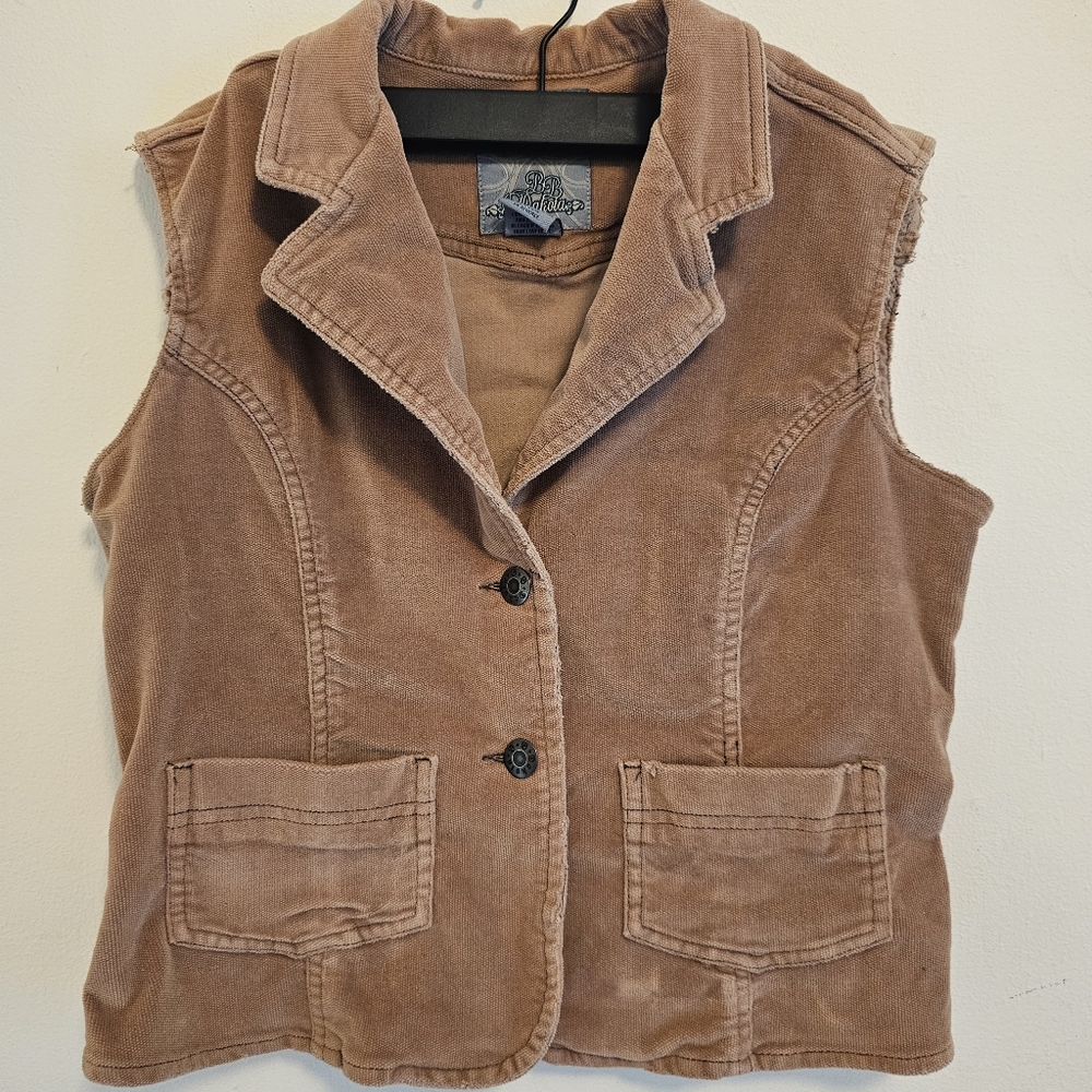 BB Dakota Button Up Vest With Front Pockets Brown/Tan Medium